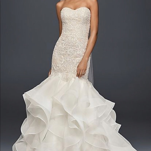 Oleg Cassini Scroll Lace Trumpet Wedding Dress - Picture 1 of 4